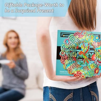 FONMY Wind Spinner Hummingbird 12 inch 3D Stainless Steel Wind Sculpture Worth Gift Christmas Decor. Laser Cut Metal Art Geometric Pattern - Hanging Mandala Wind Spinners, Kinetic Yard Art Decorations - Image 2