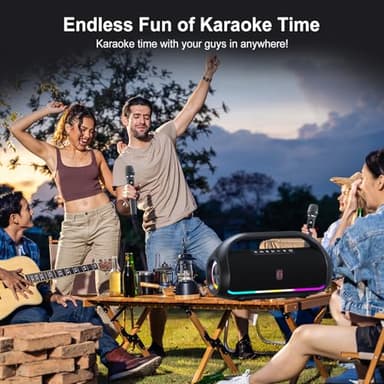 HWWR Portable Bluetooth Speaker with 2 Wireless Microphones, IPX5 Waterproof Speakers with Deep Bass & LED Lights, Loud Stereo Portable Speaker for Outdoor Indoor Home Parties Hiking Camping - Image 9