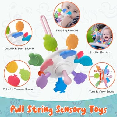 Wuzhineisn Montessori Baby Toys for Ages 6-18 Months - Pull String Teether, Stacking Blocks, Sensory Shapes Storage Bin, Infant Bath Time Fun, 4 in 1 Toddlers Toy Gifts for 1 2 3 Year Old Boys Girls - Image 3
