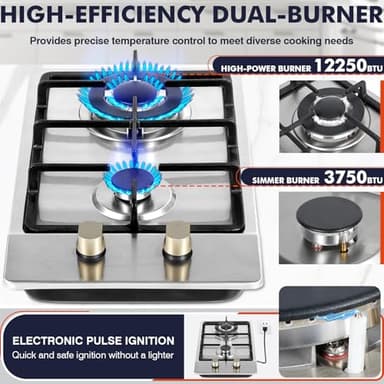 Llamaviva Gas Stove 12 Inch, Propane Cooktop 2 Burner, Portable Gas Cooktop Stainless Steel, Dual Fuel LPG/NG Convertible with Thermocouple Safety Protection for Kitchen, RV, Camping, Outdoor - Image 3