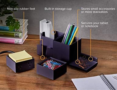 Bostitch Office Konnect Desk Organizer and Charging Station, 2 USB Ports & 2 Plugs, Charges Phones & Tablets, Pencil Cup, 4-Piece Design, Black - Image 3