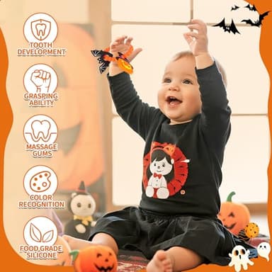 Halloween Baby Teether,Baby Teething Toys Boo Basket Stuffers,Pumkin & Bat Teether for Babies 3-6 6-12 Months, BPA-Free Teething Relief Toy First Halloween Christmas Gift for Infants,Girls,Boys - Image 8