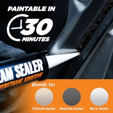 [Black] Professional Automotive Seam Sealer, Paintable Quick-Set Polyurethane Auto Body Seam Sealer for Metal Surfaces of Cars, Trucks, Etc, Includes Gloves & Tip - Black RV Roof Sealant - Image 3