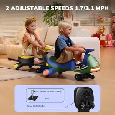 FanttikRide N7 Classic Electric Wiggle Car with Pedal, Rechargeable Battery, Ride on Toys, Swing Car, 2 Speeds, Anti-Rollover, Flashing Light Wheels, Bluetooth, for Ages 3 and Up, 150 Lbs, Yellow - Image 6