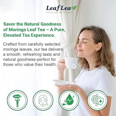 LeafLea 40 Moringa Tea Bags, 100% Natural and Pure Moringa Leaf Herbal Tea, Supports Digestion and Immune Health, Caffeine-Free, Sugar-Free, Vegan - Image 4