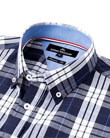 Alimens & Gentle Men's Plaid Button Down Shirts Cotton Long Sleeve Dress Shirts Regular Fit Gingham Shirts - Image 3