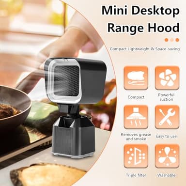 Yisowy Portable Range Hood, Retractable Desktop Exhaust Fan with 2-Speed Settings, Detachable 3 Layer Aluminum Filter & Oil Collection Cup, Compact for Kitchen, Indoor Barbecues, or RV Cooking - Image 2