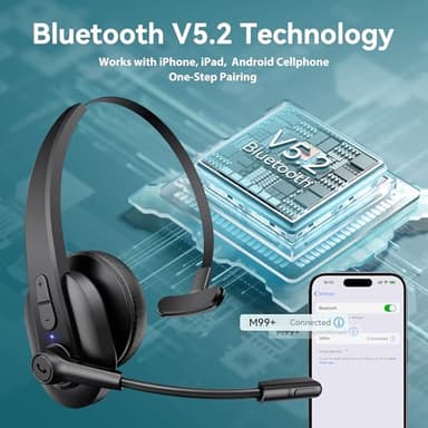 Sarevile Bluetooth Headset with USB Dongle for Computer, Single-Ear Wireless Headset with Noise Cancelling Microphone for Office & Truckers, Bluetooth V5.2 with Mute Button for Work - Image 6