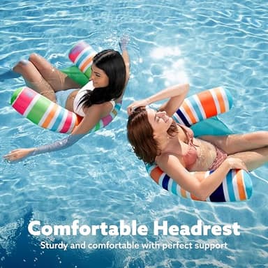 SLOOSH Inflatable Pool Floats Chairs Adults, 2 Packs Floating Noodle Chair with Stripes Design Soft Fabric Covered with Sling for Swimming Pool Water Party Summer Lake,Blue,Green - Image 2