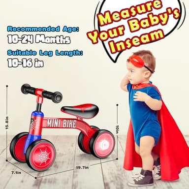 Aetyni Baby Balance Bike 1-2 Year Old: Spider Toddler Bike Baby Bike for 10-24 Month with Colorful Lighting & 4 Wheels First Riding on Toys Spider Easter Birthday Gifts for One Year Old Boy Girl Gifts - Image 3