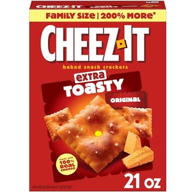 Cheez-It Cheese Crackers, Baked Snack Crackers, Lunch Snacks, Family Size, Extra Toasty, 21oz Box (1 Box) - Image 1