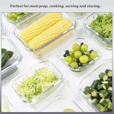 AILTEC 12 Pack Glass Food Storage Containers with Lids, Glass Meal Prep Containers Set with Leak Proof Lids, Airtight Lunch Container for Kitchen, Microwave, Oven, Freezer, Dishwasher Safe, Bpa free - Image 2