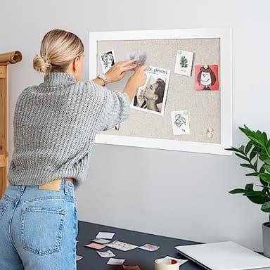 Board2by White Cork Board Bulletin Board with Linen, Wood Framed 30" x 20" Corkboard, Office Board for Wall Decor, Wall Mounted Pin Board Picture Board with 20 Pushpins for School, Home & Office - Image 2