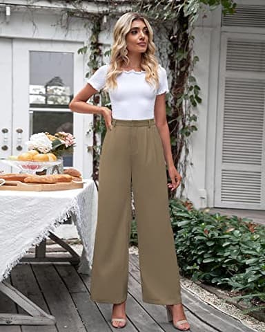 GRAPENT Womens Flowy Pants Womens Wide Leg Trousers Elastic Summer Pants Women Flowy Dress Pants Old Money Clothes Women Business Casual Brown Trousers Color Khaki Size Large Size 12 Size 14 - Image 5