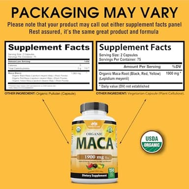 Organic Maca Root – Black, Red & Yellow – 1900 mg per Serving – 150 Capsules – Gelatinized Peruvian Maca – Non-GMO, Gluten-Free, Vegan - Image 4
