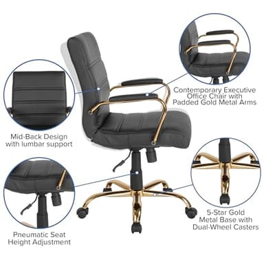 Flash Furniture Whitney Mid-Back Swivel LeatherSoft Desk Chair with Wheels, Padded Seat and Armrests, Adjustable Height Padded Office Chair, Black - Image 11