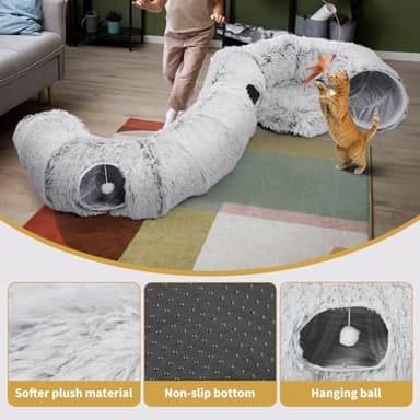 Odoland Cat Tunnels Bed with 1 Straight Tunnel and 20 Pet Toys - 5 Shapes DIY Indoor Cats Cave - Detachable Soft Cat Donut Tunnelset for Kitten Puppy Rabbit Ferret - Image 5