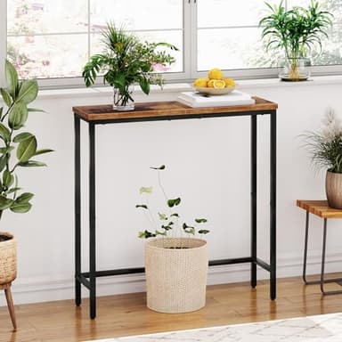 HOOBRO Narrow Console Table, 29.5" Small Entryway Table, Thin Sofa Side Display Table, for Hallway, Bedroom, Living Room, Foyer, Rustic Brown and Black BF75XG01 - Image 9