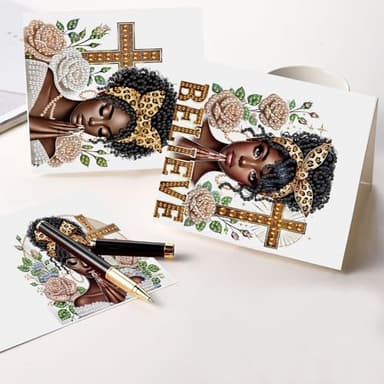 Diamond Painting Greeting Card Kit, African Americans Special Shaped Diamonds Painting, DIY Handcraft for Relatives and Friends with Wishes,Unique Design Crafting for Birthday or Holiday Cards - Image 6