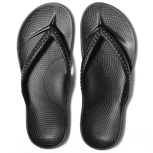 Litfun Women's Arch Support Flip Flops for Plantar Fasciitis Orthopedic Thong Sandals Comfortable Summer Beach Pool Slides, Black 40 - Image 1