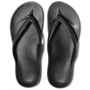 Litfun Women's Arch Support Flip Flops for Plantar Fasciitis Orthopedic Thong Sandals Comfortable Summer Beach Pool Slides, Black 40 - Image 1