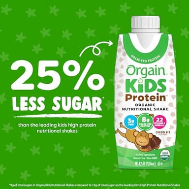 Orgain Organic Kids Protein Nutritional Shake, Chocolate - 8g of Protein, 22 Vitamins & Minerals, Fruits & Vegetables, Gluten Free, Soy Free, Non-GMO, 8.25 Fl Oz (Pack of 12) - Image 3