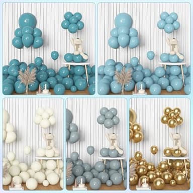 Amandir 153pcs Dusty Blue Balloon Garland Arch Kit, Different Sizes 18 12 10 5 inch Slate Fog Blue Ivory Latex Metallic Confetti Balloons for Boys Birthday Baby Shower Ocean Theme Party Decorations - Image 7