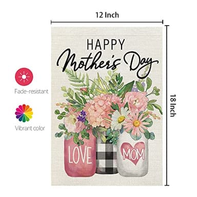 CROWNED BEAUTY Mothers Day Garden Flag 12X18 Inches Small Double Sided Love Mom Floral Mason Jar Flag for Outside Yard (Pink-Mother's Day, 12"X18") - Image 6