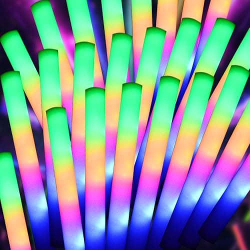 pelreame 55 Pcs LED Foam Glow Sticks Bulk,Foam Light Up Sticks 3 Modes of Color Flashing,Glow in The Dark Party Supplies for Birthday,Wedding,Raves,Carnival,New Year,Concert,Halloween Christmas - Image 1