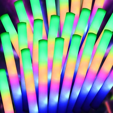 pelreame 55 Pcs LED Foam Glow Sticks Bulk,Foam Light Up Sticks 3 Modes of Color Flashing,Glow in The Dark Party Supplies for Birthday,Wedding,Raves,Carnival,New Year,Concert,Halloween Christmas - Image 1