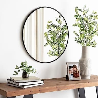 Fabuday Black Round Mirror for Wall 24 inch - Circle Mirror for Bathroom, Entryway, Living Room, Hallway, Vanity Decor, Big Matte Metal Frame Mirror - Image 4