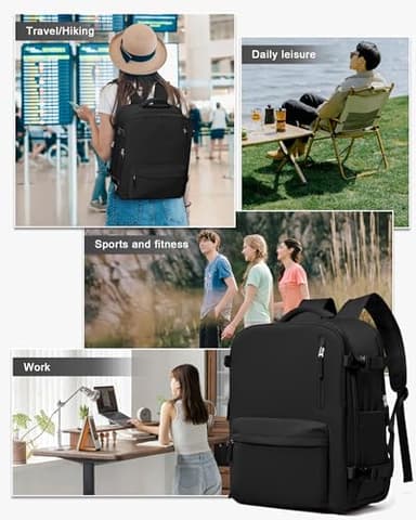WONHOX Travel Backpack Women,Carry On Backpack Flight Approved 18x14x8 inches Bag Spirit Airlines Personal ltem,College Sports Hiking Rucksack Waterproof Casual Daypack Laptop Blackpack Men,Black - Image 7