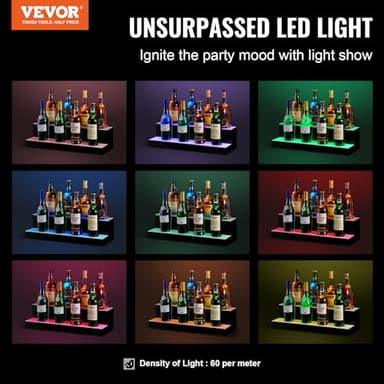 VEVOR LED Lighted Liquor Bottle Display, 2 Tiers 24 Inch Commercial Illuminated Home Bar Shelf, 2 Steps Whiskey Rack Stand, Acrylic Drink Shelves with RF Remote & App Control, and Multicolor Light - Image 4