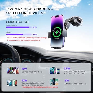 Wireless Car Charger,【7 Colored RGB Backlit】 Mosurr 15W Auto Clamping Phone Holders for Your car fit for iPhone 16 15 14 Mini Pro Max, Samsung Galaxy S25 Ultra S24 S23+, etc, Fathers Day for Gifts - Image 3