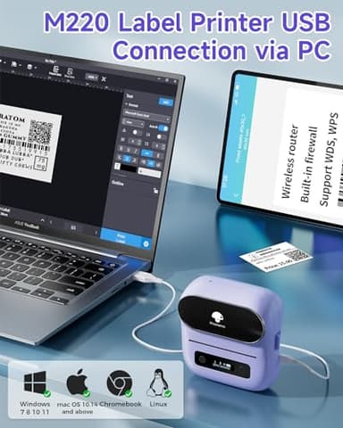 Phomemo M220 Label Maker, Bluetooth Thermal Label Maker Machine for Barcode, Address, Home, Mailing, Small Business,Clothing, Portable Wireless Printer with 1 Rolls Label, Purple - Image 3