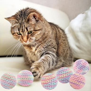 Ushang Pet Cat Toys Balls with Bell Inside, Kitten Interactive Toys, 6Pcs Colorfull Indoor Woolen Yarn Hand-Knitted Cat Chasing Balls Toy for Kitten - Image 3