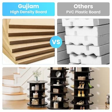 Gujiam Wood 7-Tier Rotating Shoe Rack Tower, 360 with Wheels, Shoe Tree Organizer for Entryway Closet Bedroom, Space-Saving Design, Compact Tower, 66.9 Inch - Black - Image 6