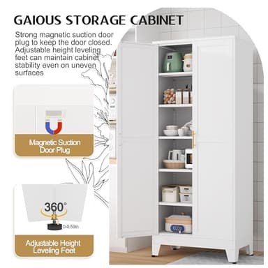 GAIOUS 75.2" Tall Metal Kitchen Pantry Storage Cabinets with 2 Door and 5 Adjustable Shelves, Cupboard for Kitchen, Dining Room, Living Room and Bathroom, White - Image 5