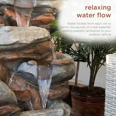 Alpine Corporation WIN316 40" Floor Fountain – 4-Tiered Rock Water Feature with Cascading Streams & White LED Lights – Tranquil Outdoor Décor for Garden, Patio, Yard, Deck, or Porch, Light Gray - Image 7