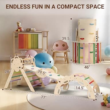 COSYLAND Pikler Triangle Set - 8 in 1 Large Montessori Climbing Toys for Indoor - Wooden Foldable Jungle Gym for Toddler & Baby, CPC/SOR/CE Certified Enjoys Unique Patented Design, Rainbow - Image 6
