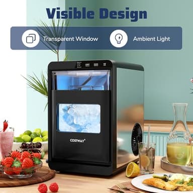 COSTWAY Countertop Nugget Ice Maker, 44 lbs/24H Chewable Sonic Ice Machine w/Self Cleaning, Ready in 6 Mins, Low Noise, Pull-Out Water Tank & Touch Control Panel for Home, Bar, Kitchen, RV - Image 4