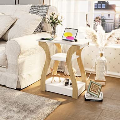 FROMJBEST End Table Set of 2 with Charging Station, Side Table with USB Ports and Outlets, Nightstand, 3 Tier End Table with Storage Shelf for Living Room, Bedroom (White Set of 2) - Image 2