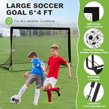 6x4 FT Kids Soccer Goals for Backyard - 2 Pack Soccer Nets Ski Skins, Portable Pop Up Goal Set Includes Training Mat, Cones, Target - Soccer Training Equipment Gift for Boys/Girls Ages 3-12 - Image 5