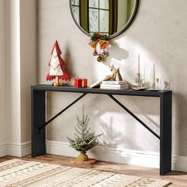 MAHANCRIS Console Table, 62.2" Long Sofa Table Behind Couch, Narrow Entryway Table, Farmhouse Dining Table with Angled Metal Frame, Industrial Console Table for Entryway, Black CTHB15801 - Image 2