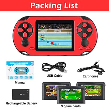 TaddToy 16 Bit Handheld Game for Kids Adults, 3.0'' Large Screen Preloaded 230 HD Classic Retro Video Games with USB Rechargeable Battery & 3 Game Cartridges for Birthday Gift for Kids 4-12 (Red) - Image 7