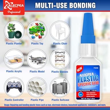 ALECPEA 30g Plastic Glue - Ultra-Strong Adhesive for Plastic Models, Acrylic, DIY Crafts, Electronics, PVC, ABS, and More - Quick Set in 15 Seconds, 3 Applicator Nozzles - Image 6