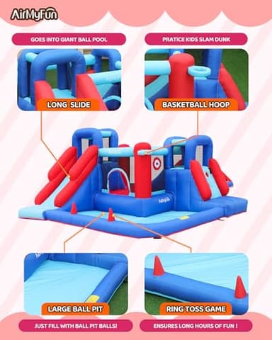 AirMyFun Bounce House,Bouncy Castle with Ball Pit,Inflatable Kids Double Slide with Air Blower, Castle Bouncer for Children Jumping Outdoor and Indoor Party - Image 7