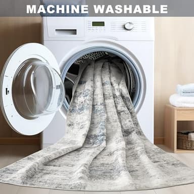 DMOYEST Living Room Area Rugs - 9x12 Abstract Large Soft Indoor Washable Rug Neutral Modern Low Pile Carpet for Bedroom Dining Room Farmhouse Home Office - Grey Blue - Image 5