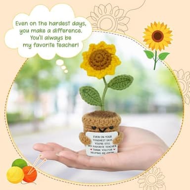 OASSIE Christmas Teacher Gifts for Women - Handmade Positive Crochet Sunflower with Card - End of The Year Graduation Birthday Thank You Gifts for Teachers Coworkers, Crochet Flowers for Desk Decor - Image 8