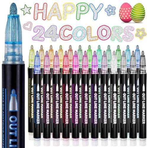 Stocking Stuffers, Outline Glitter Markers, Stocking Stuffers for Teen Girl Gifts Trendy Stuff, 24 Shimmer Markers Outline Pens for Art Supplies for Kids 9-12, Gifts for 4-12 Year Old Girls - Image 1